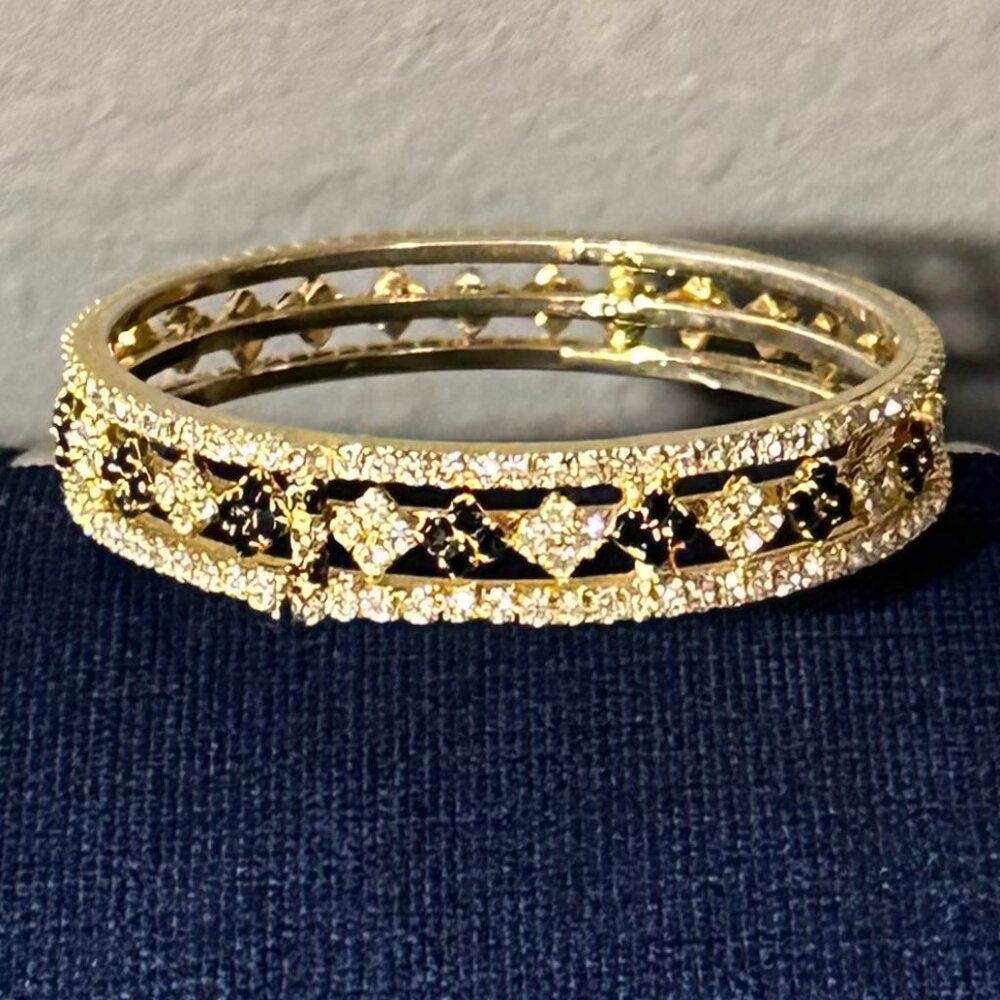 NEW Gold & Black Rhinestone Studded Bracelet Statement Bangle Cuff Jewelry